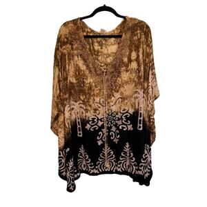 Shoreline Kaftan Swim Cover Up 2XL Beach Summer Tropical Hawaiian Lace Up Brown